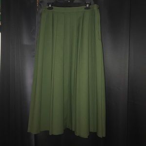 Pleated olive green midi skirt